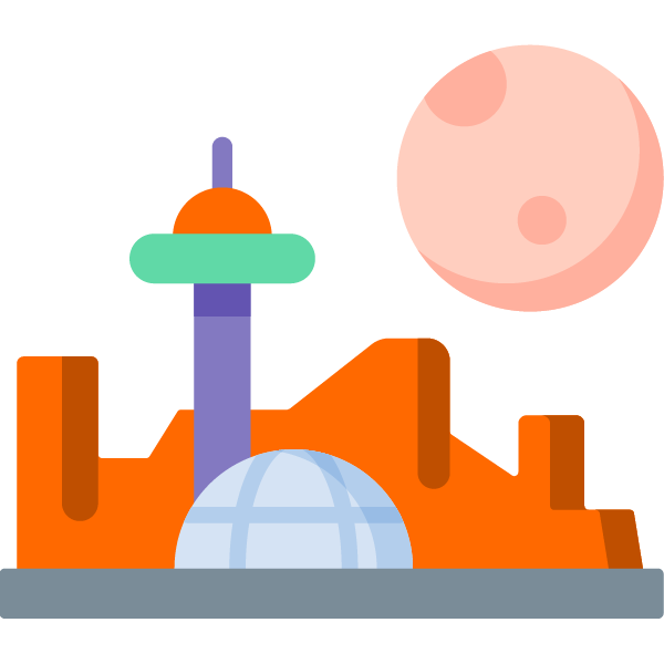 Icono ilustrado de ciudad espacial